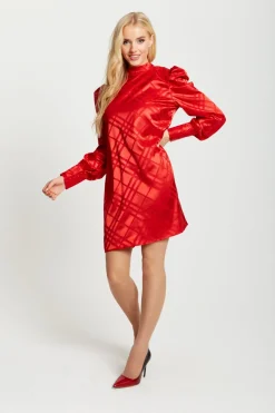 Women Liquorish Check Jacquard Mini Dress With High Neck