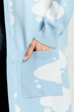Women Liquorish Cloud Pattern Longline Cardigan In Light