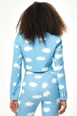 Women Liquorish Cloud Print Crop Blazer In
