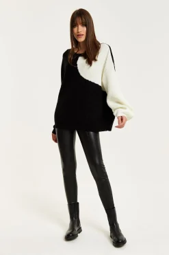 Women Liquorish Colour Block Jumper In Black And White