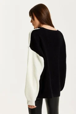 Women Liquorish Colour Block Jumper In Black And White