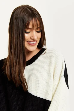 Women Liquorish Colour Block Jumper In Black And White