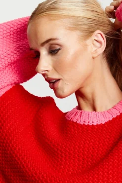 Women Liquorish Contrast Sleeve Jumper In Pink And Red