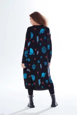 Women Liquorish Cosmic Pattern Open Front Cardigan In