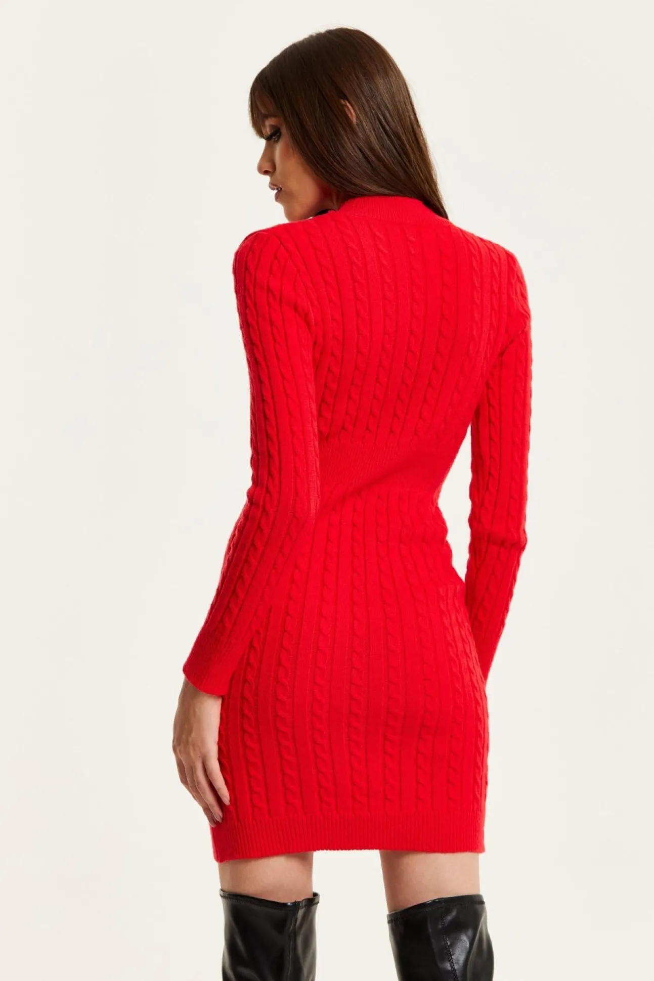 Women Liquorish Cut Out Front Cable Knit Mini Dress In