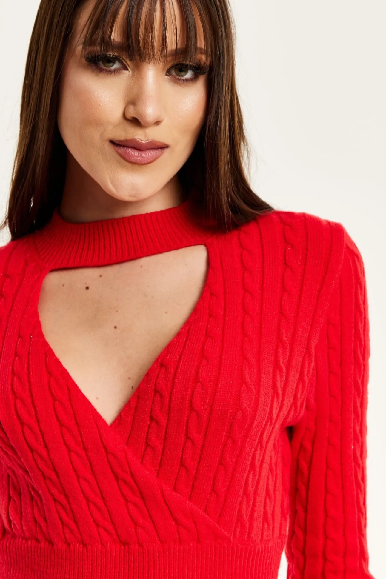 Women Liquorish Cut Out Front Cable Knit Mini Dress In