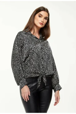 Women Liquorish Divine Grace Blouse Front Tie In Black & White