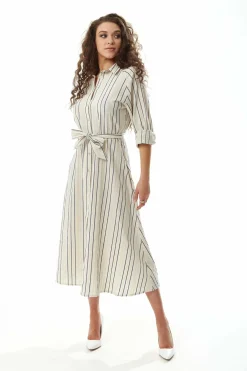 Women Liquorish Divine Grace Navy Stripe Button Up Mididress