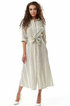 Women Liquorish Divine Grace Navy Stripe Button Up Mididress
