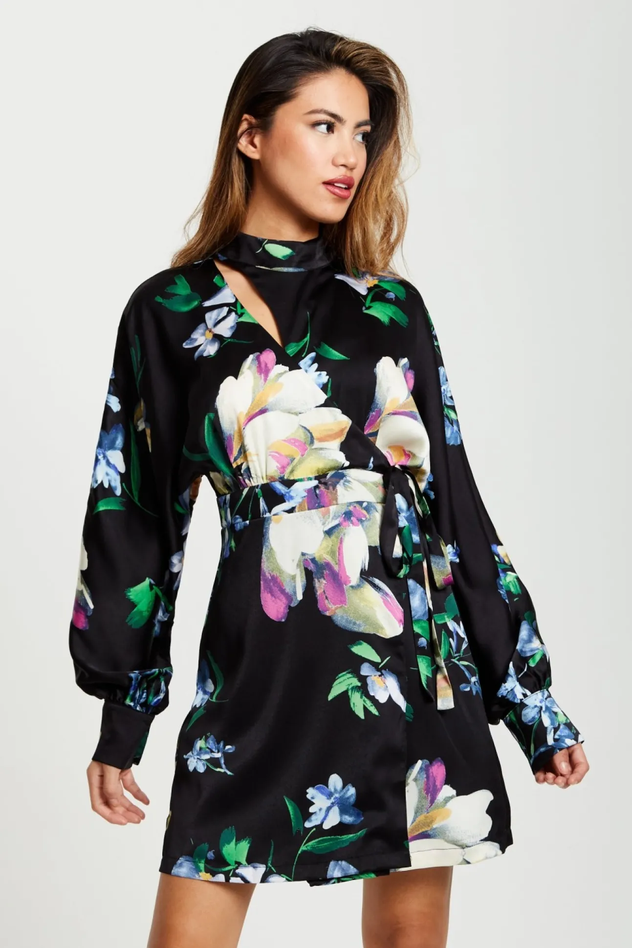 Women Liquorish Elegant Floral Print Mini Wrap Dress