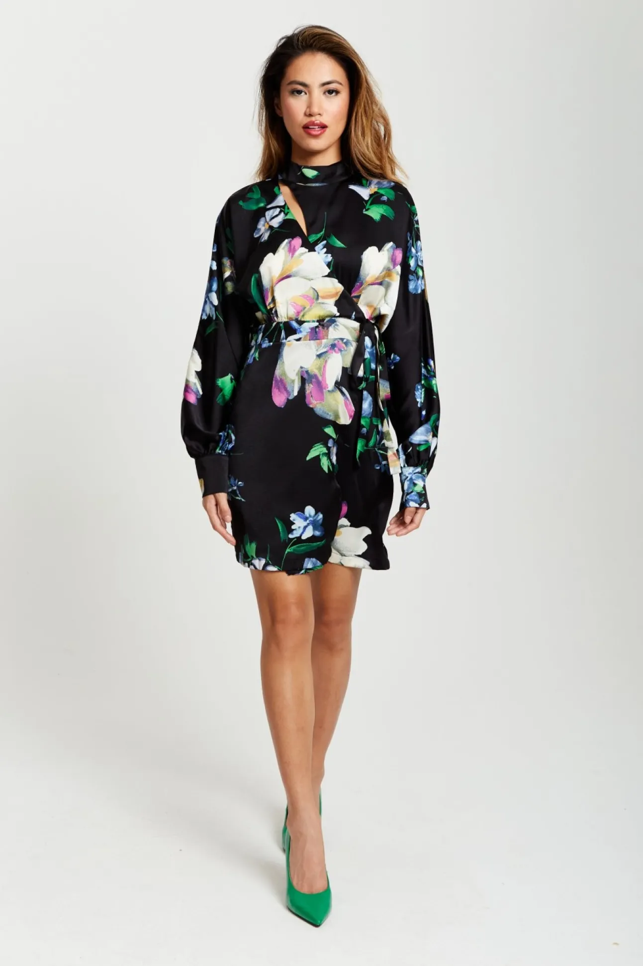 Women Liquorish Elegant Floral Print Mini Wrap Dress
