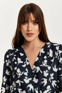 Women Liquorish Floral And Bird Print Wrap Top In