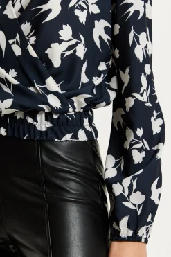 Women Liquorish Floral And Bird Print Wrap Top In