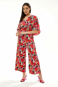 Women Liquorish Floral Jumpsuit With Short Sleeves