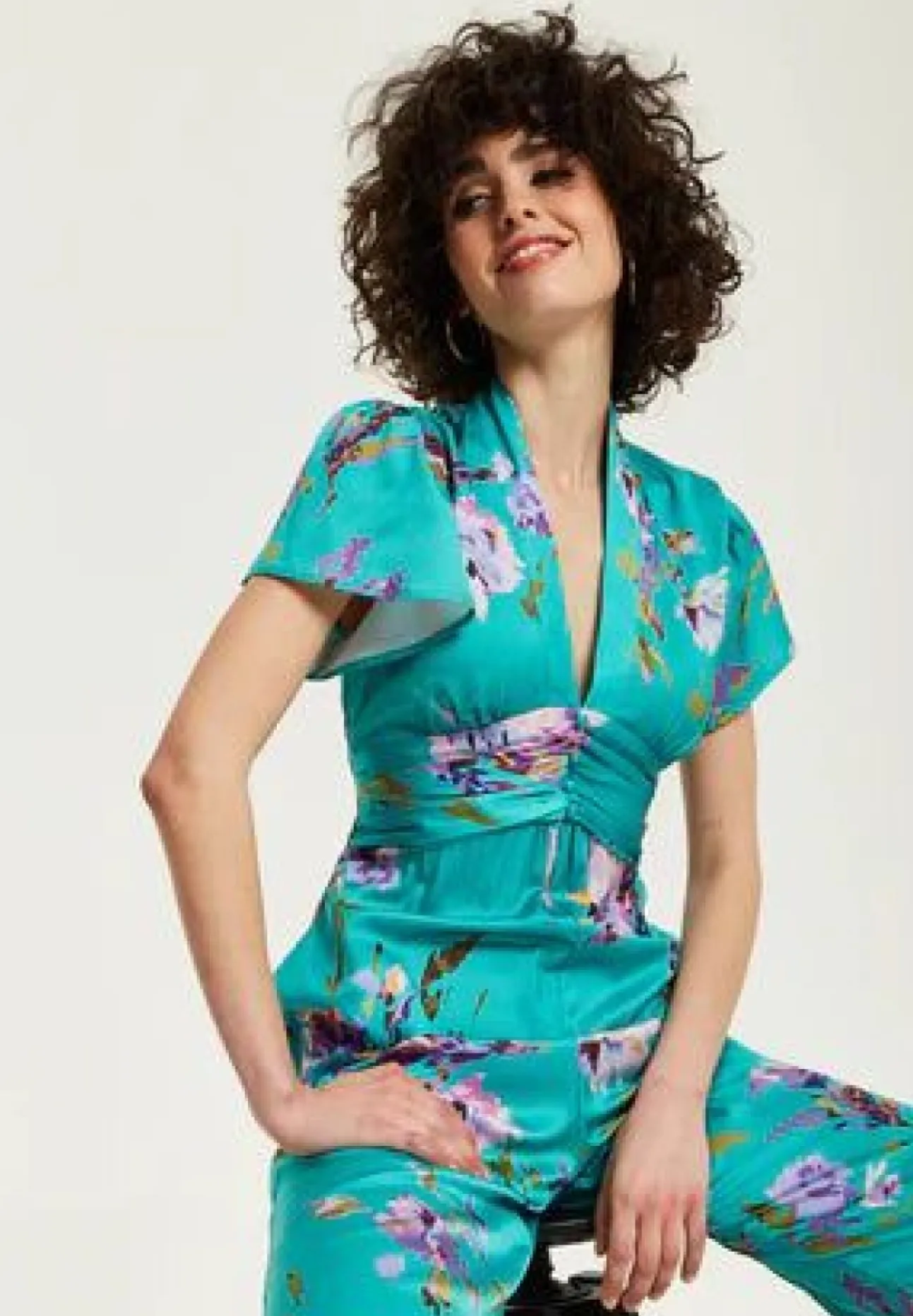 Women Liquorish Floral Jumpsuit With Short Sleeves
