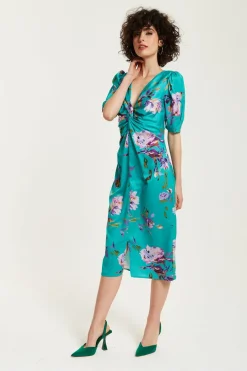 Women Liquorish Floral Knot Front Midi Dress