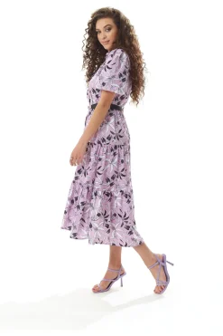 Women Liquorish Floral Print Button Up Midi Dress In
