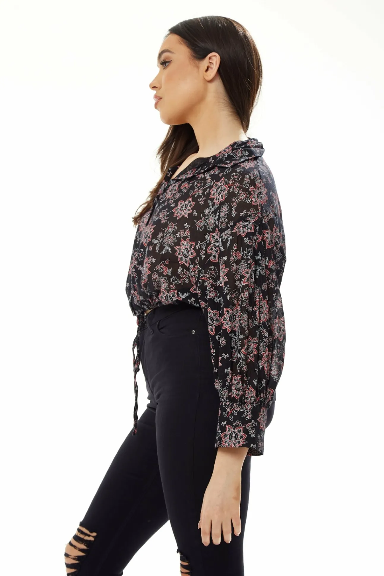 Women Liquorish Floral Print Crop Shirt In