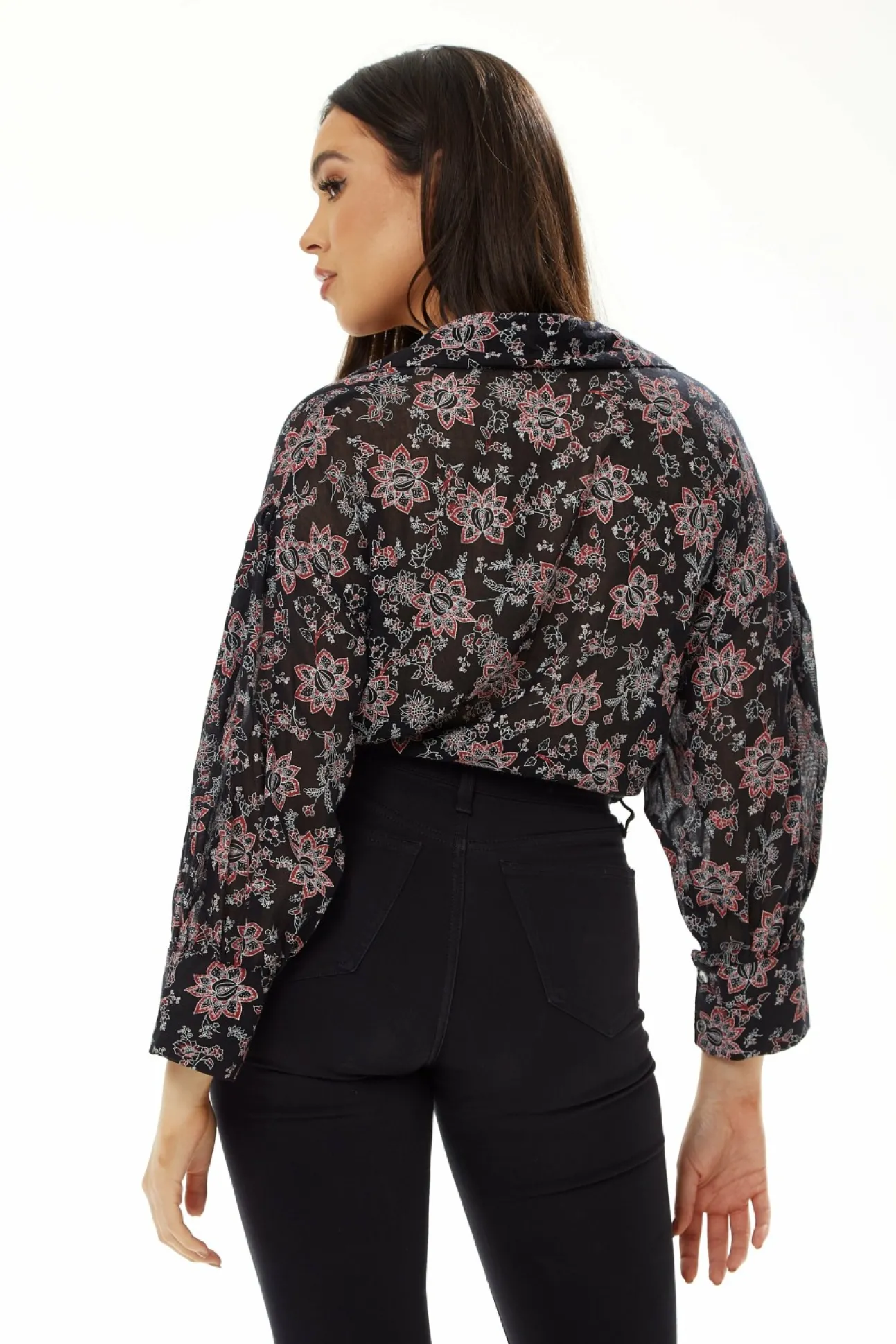 Women Liquorish Floral Print Crop Shirt In
