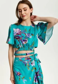 Women Liquorish Floral Print Crop Top With Tie Details