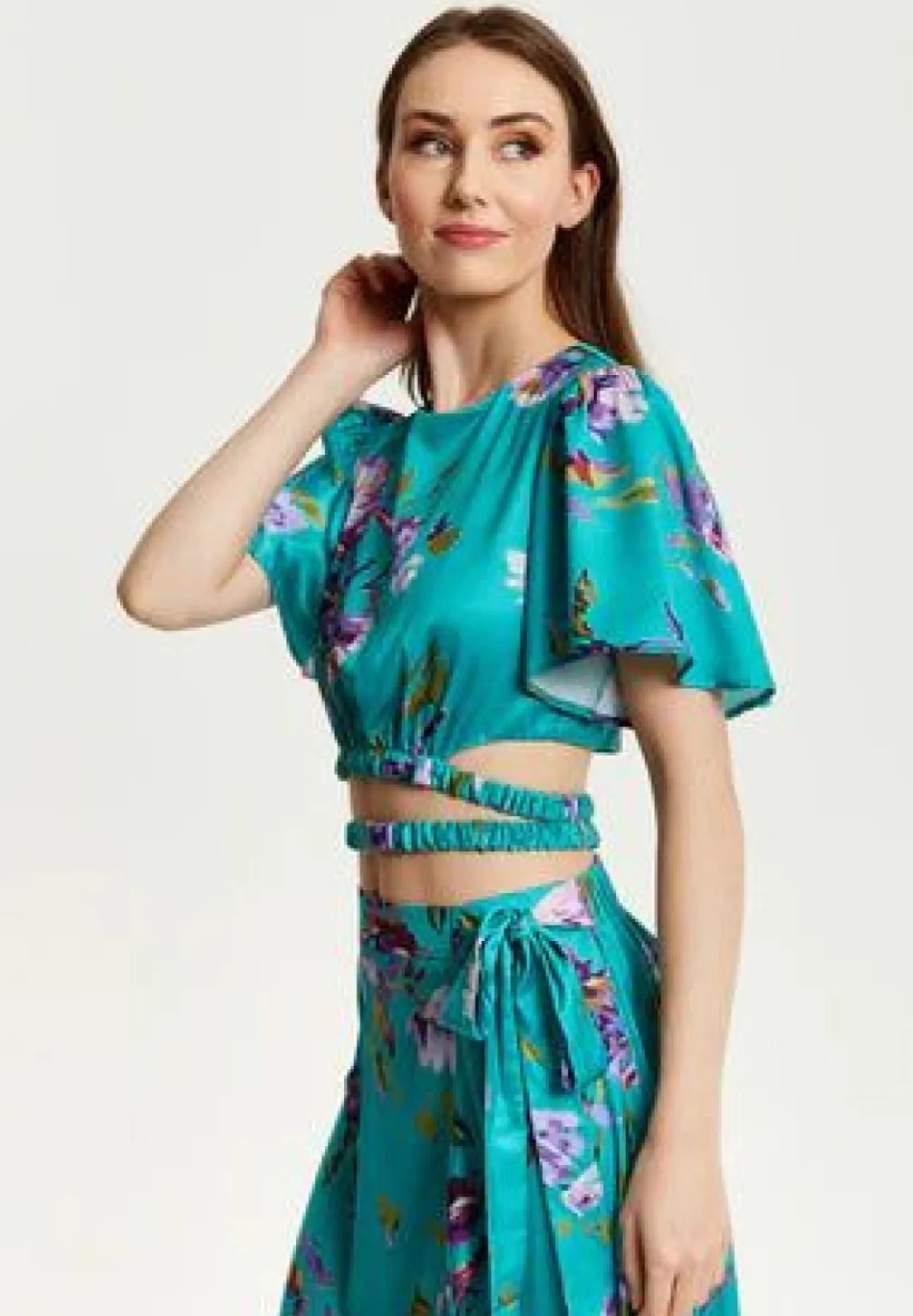 Women Liquorish Floral Print Crop Top With Tie Details