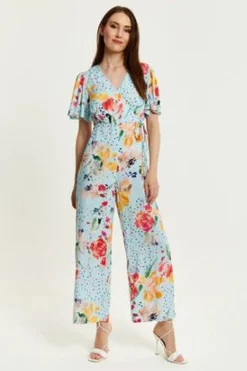 Women Liquorish Floral Print Jumpsuit With Wide Legs