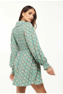 Women Liquorish Floral Print Smock Mini Dress Peter Pan
