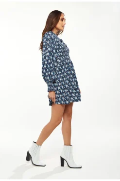 Women Liquorish Floral Print Smock Mini With Peter Pan Collar