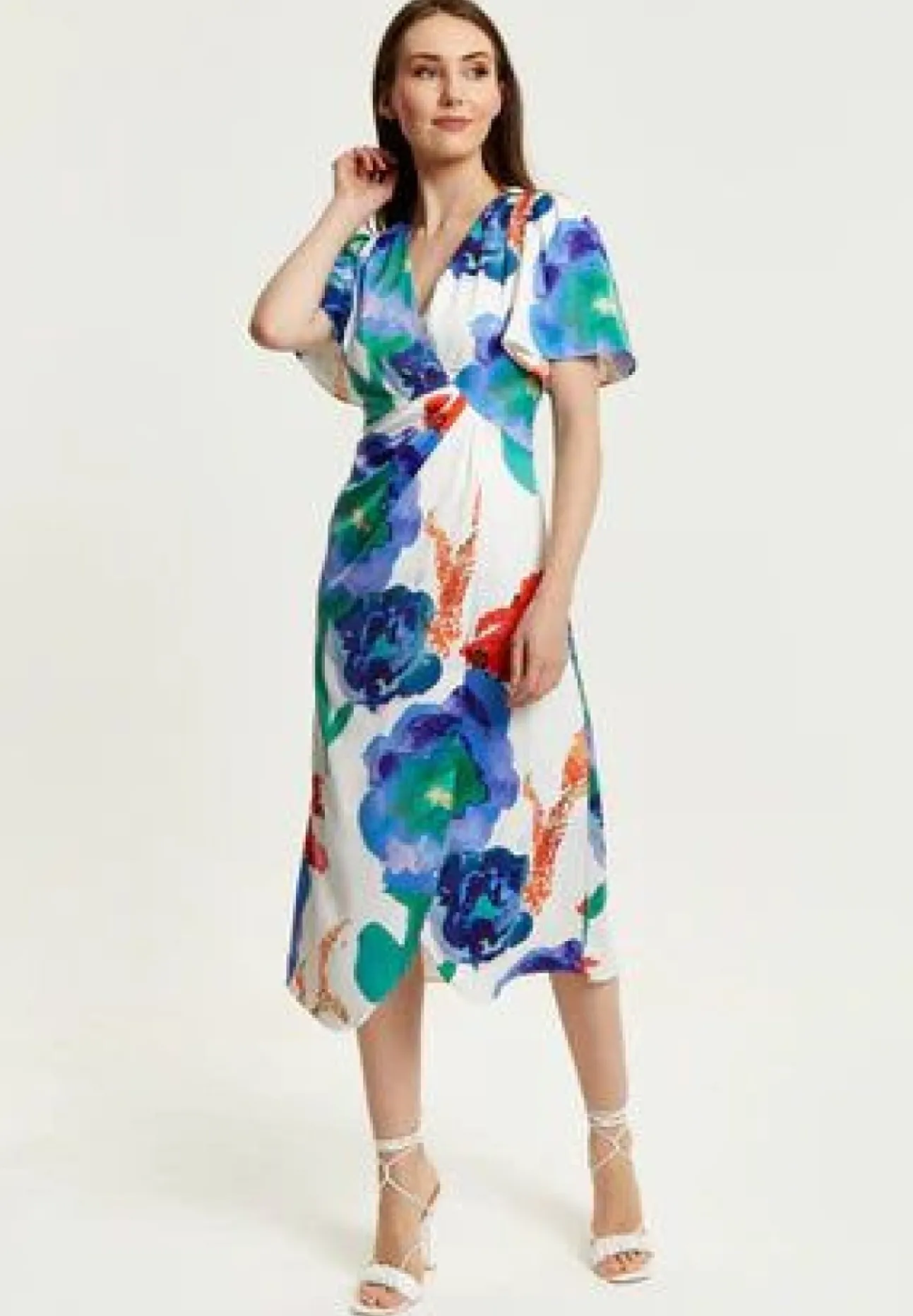 Women Liquorish Floral Print White Based Midi Wrap Dress