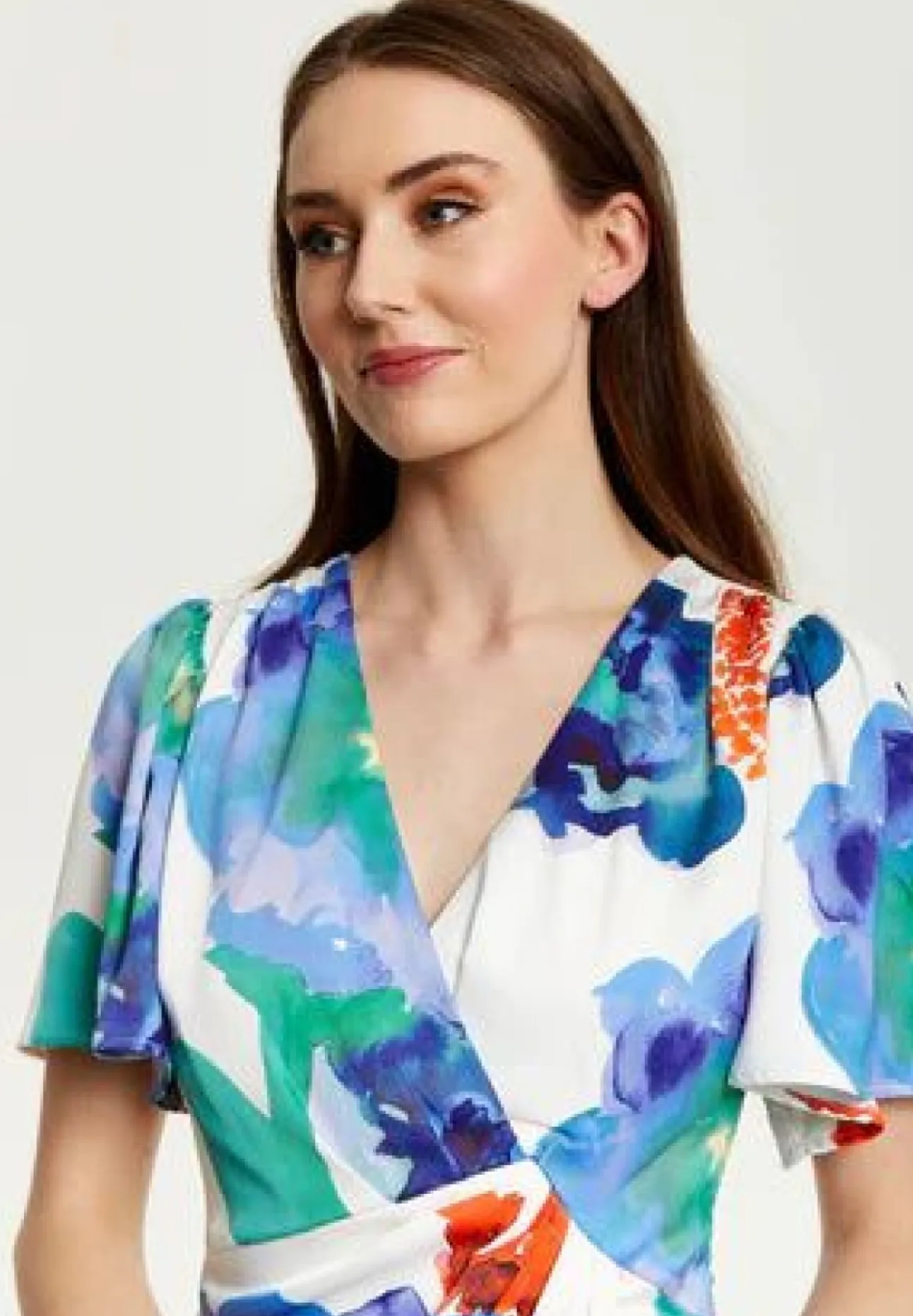 Women Liquorish Floral Print White Based Midi Wrap Dress