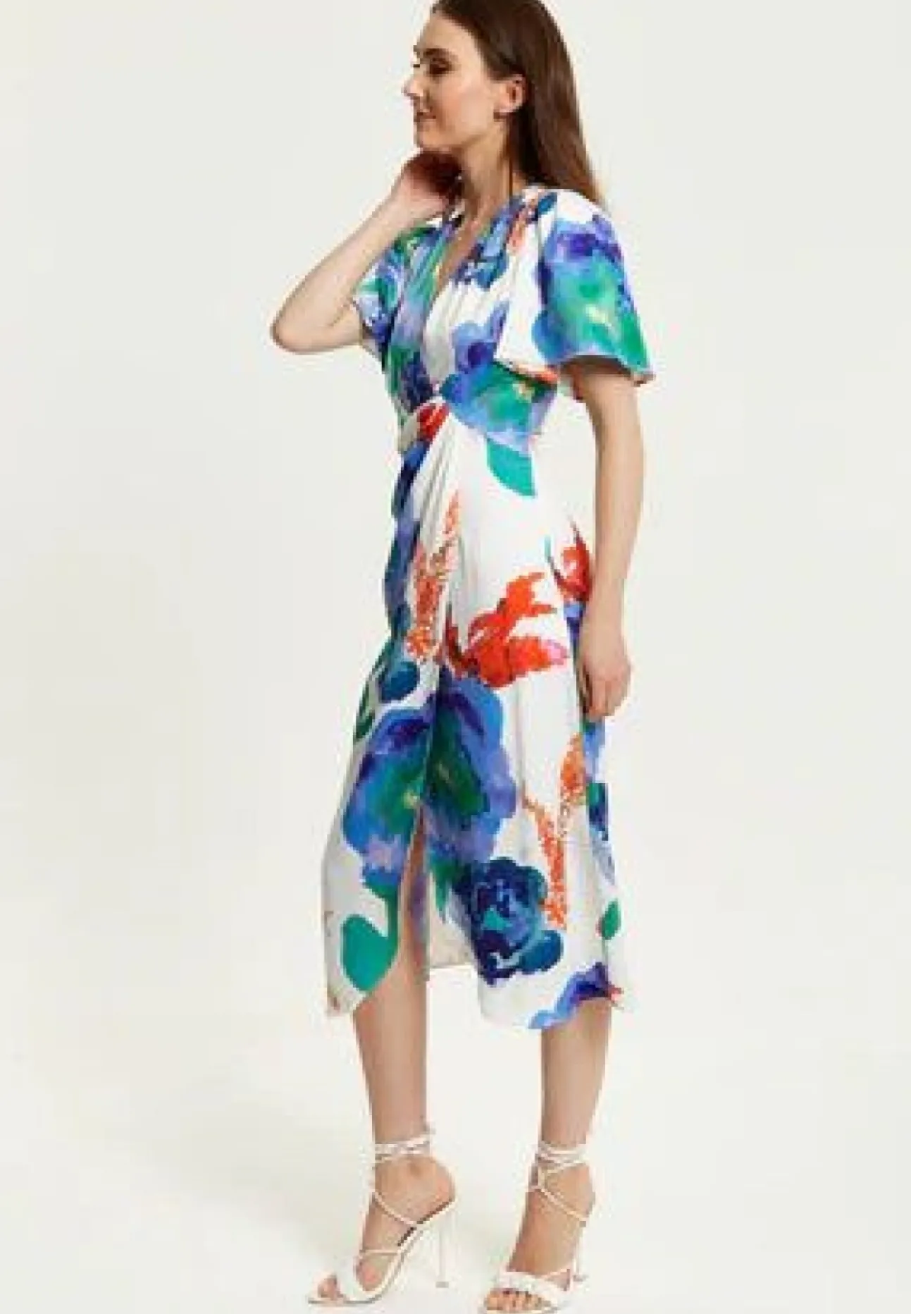 Women Liquorish Floral Print White Based Midi Wrap Dress