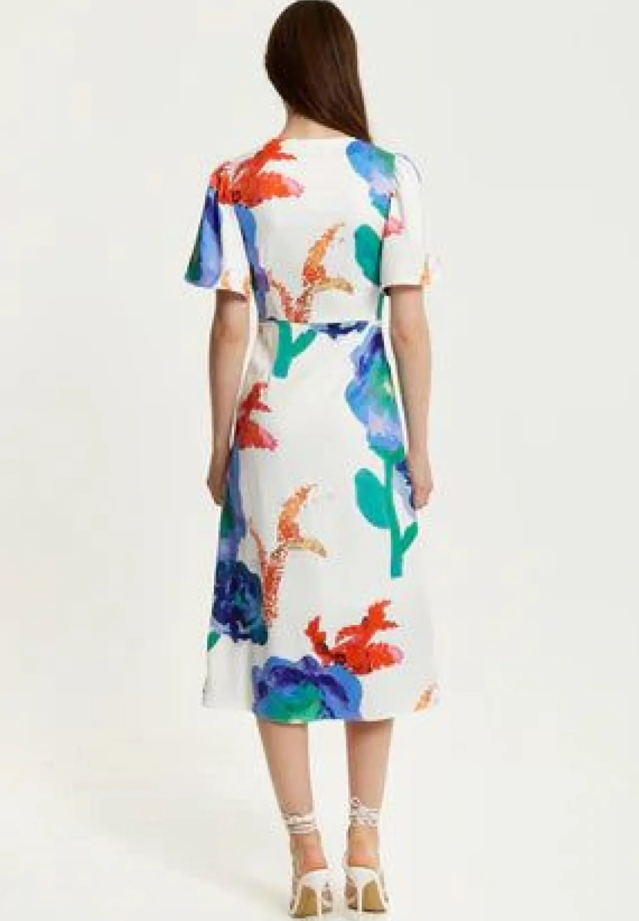 Women Liquorish Floral Print White Based Midi Wrap Dress