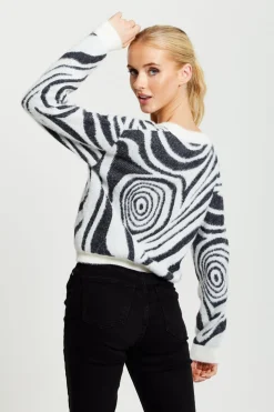 Women Liquorish Fluffy Black And White Cardigan