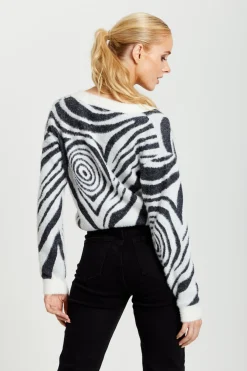 Women Liquorish Fluffy Black And White Cardigan