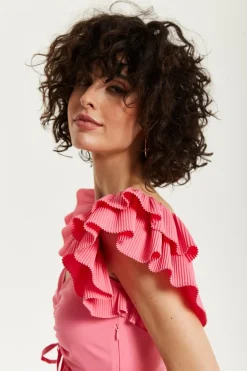 Women Liquorish Frill Sleeves Midi In With Ruching Front