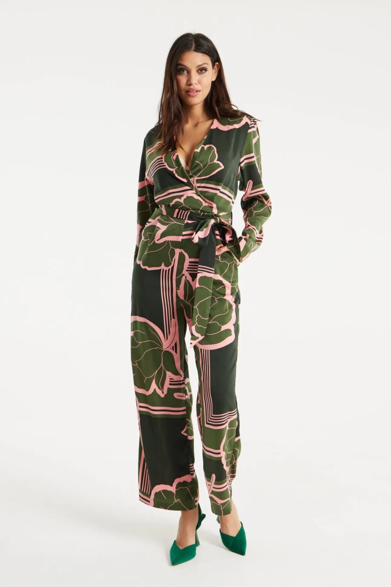 Women Liquorish Geometric Floral Print Jumpsuit In Dark