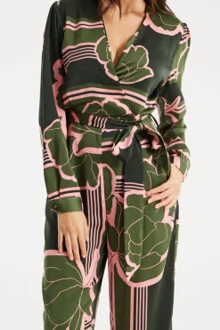 Women Liquorish Geometric Floral Print Jumpsuit In Dark