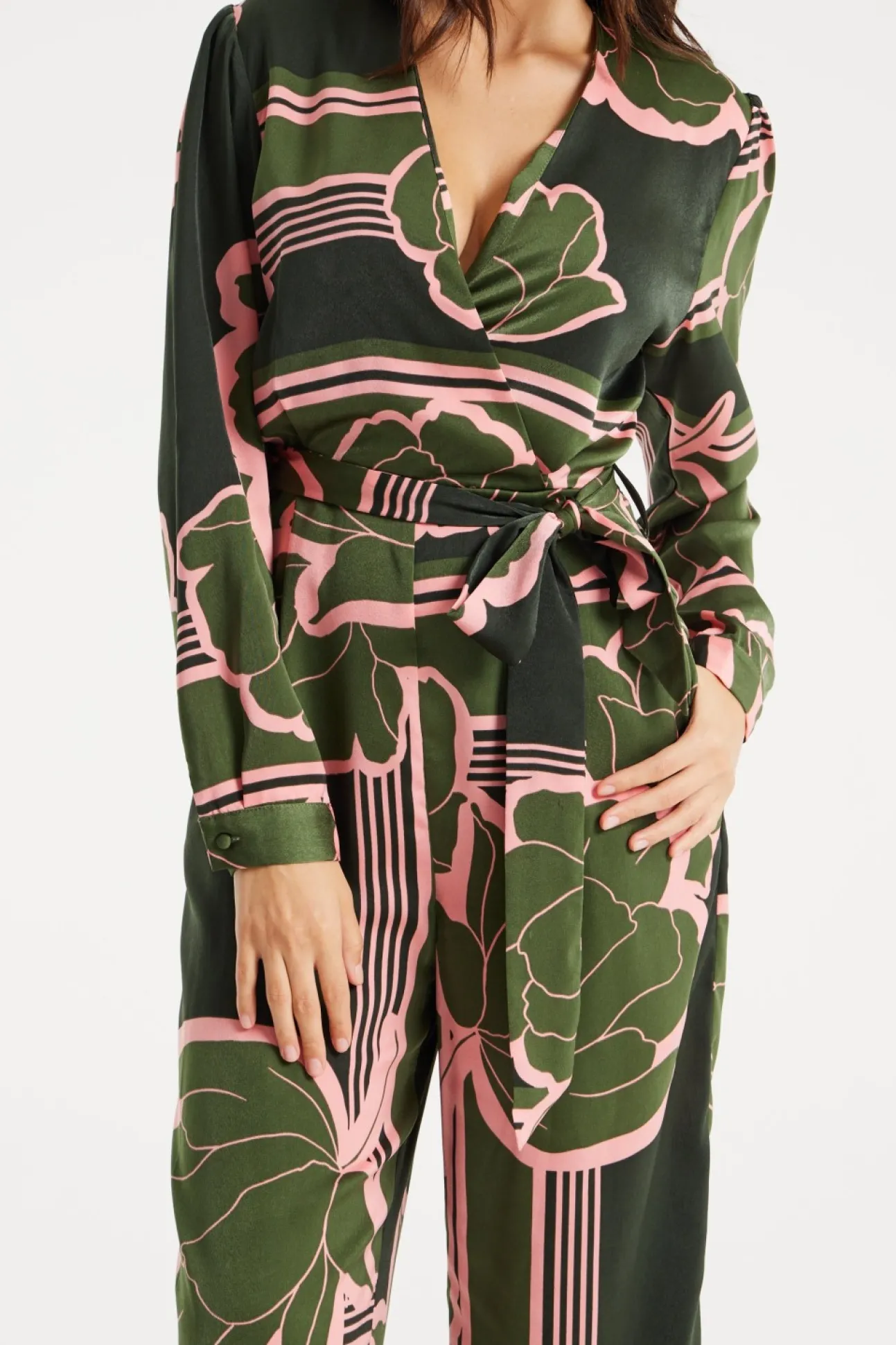 Women Liquorish Geometric Floral Print Jumpsuit In Dark