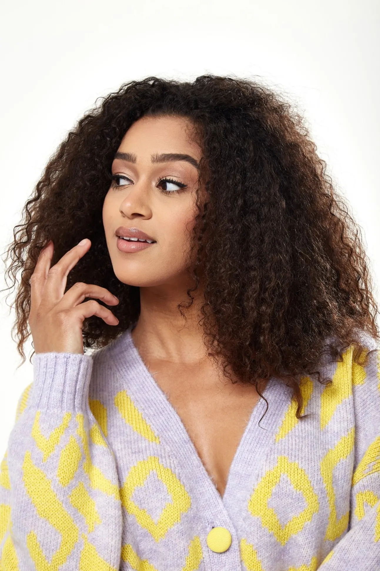 Women Liquorish Geometric Pattern Cardigan In Yellow And