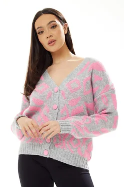 Women Liquorish Geometric Pattern Cardigan In Pink And
