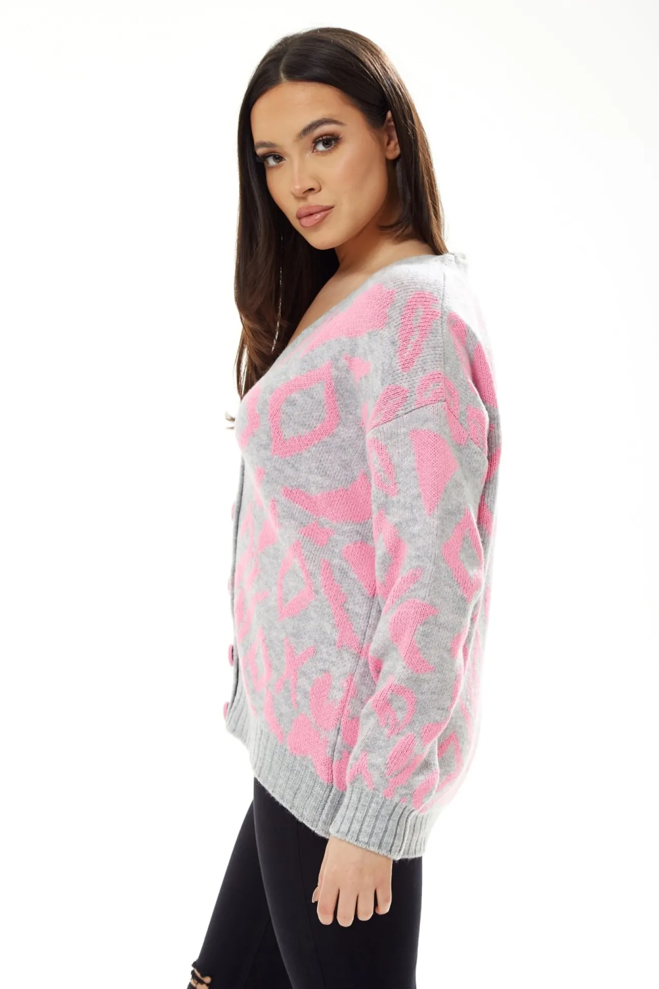 Women Liquorish Geometric Pattern Cardigan In Pink And