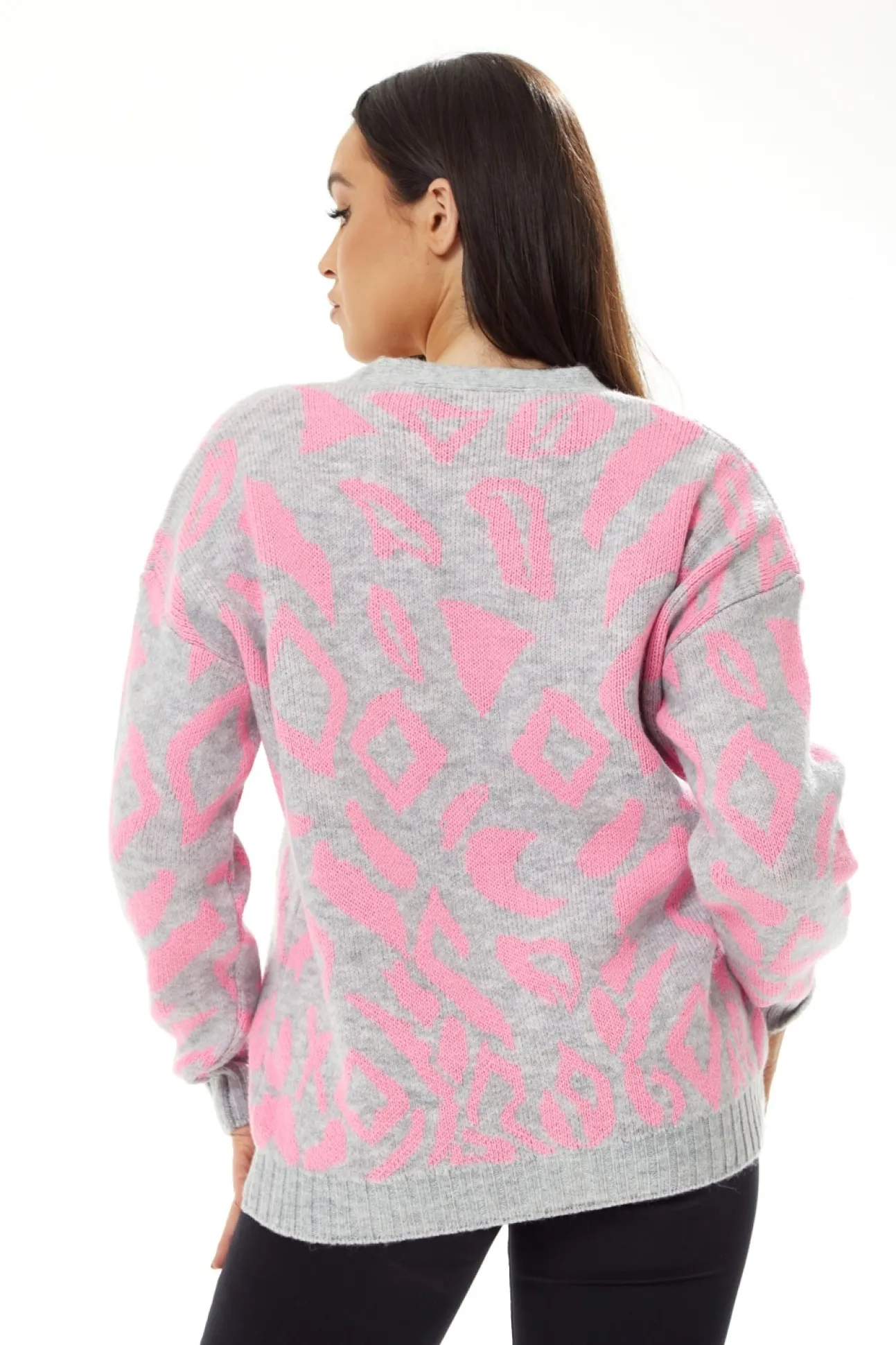Women Liquorish Geometric Pattern Cardigan In Pink And
