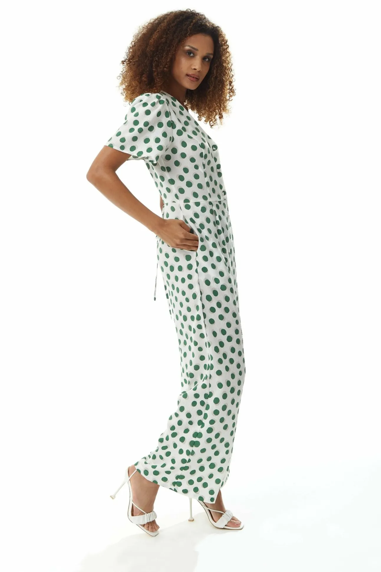 Women Liquorish Green Polka Dot Jumpsuit In