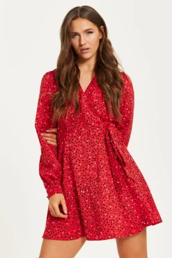 Women Liquorish Heart Print Mini Wrap Dress