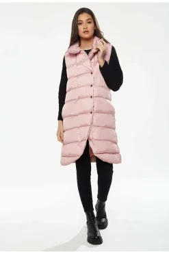 Women Liquorish Long Puffer Gilet In