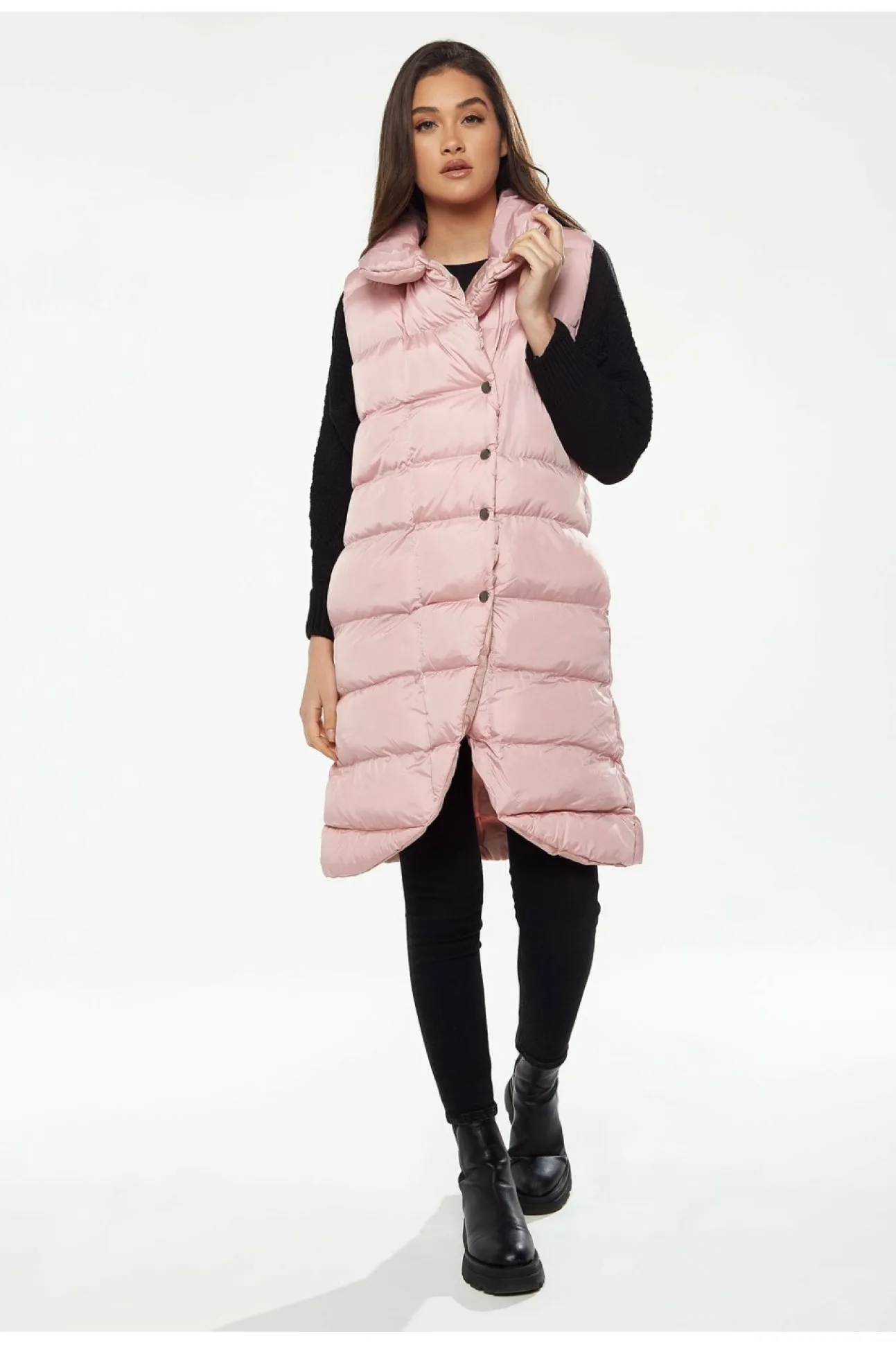 Women Liquorish Long Puffer Gilet In