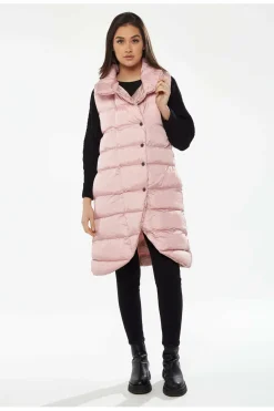 Women Liquorish Long Puffer Gilet In
