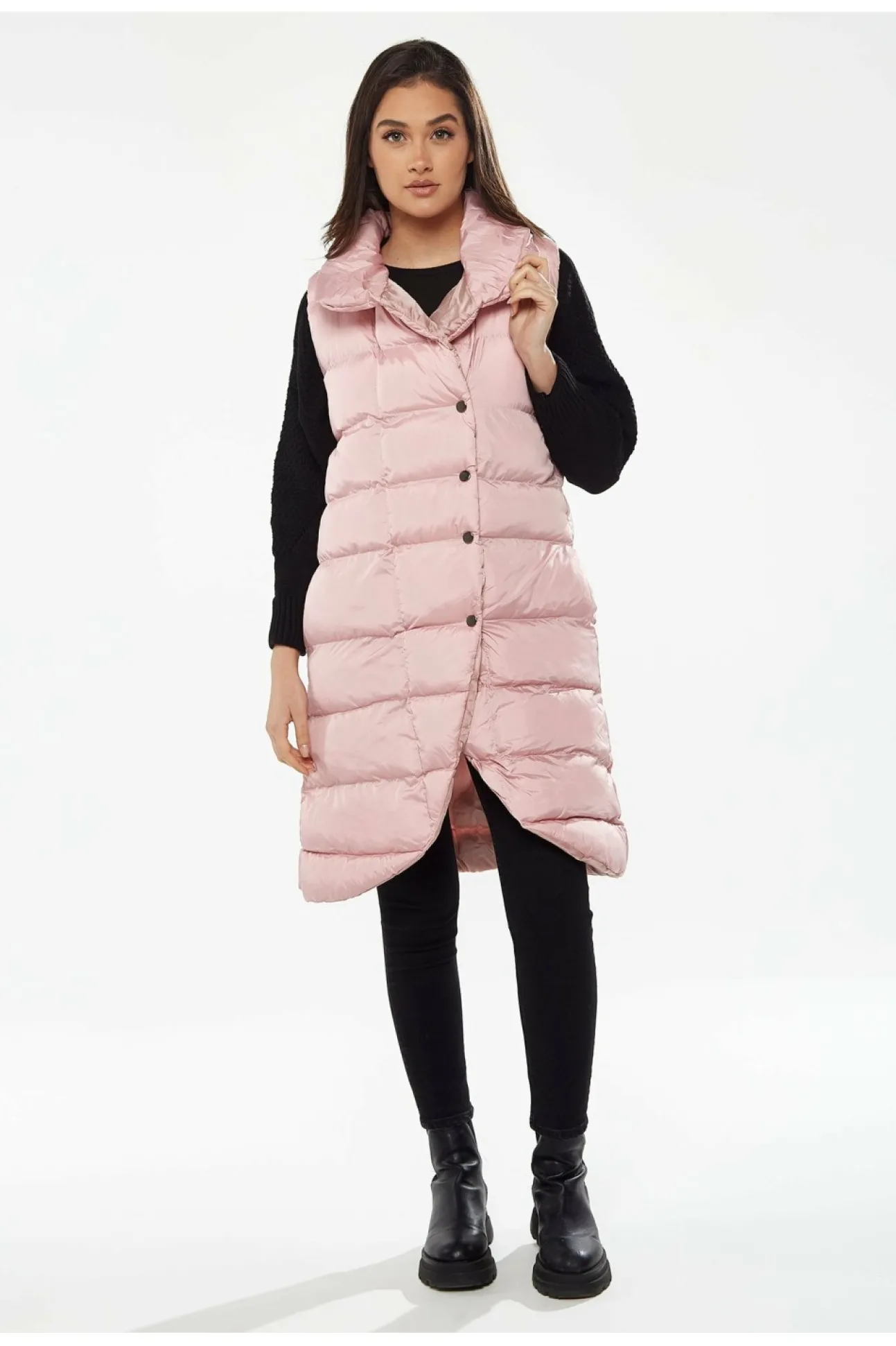 Women Liquorish Long Puffer Gilet In
