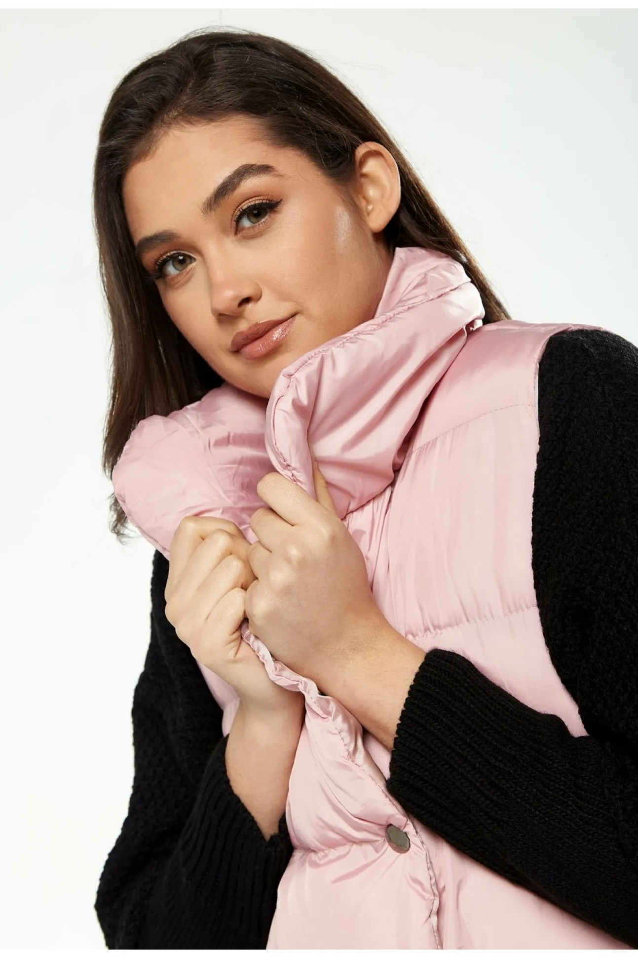 Women Liquorish Long Puffer Gilet In