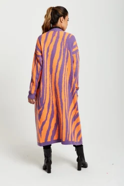 Women Liquorish Longline Cardigan In Orange And Purple